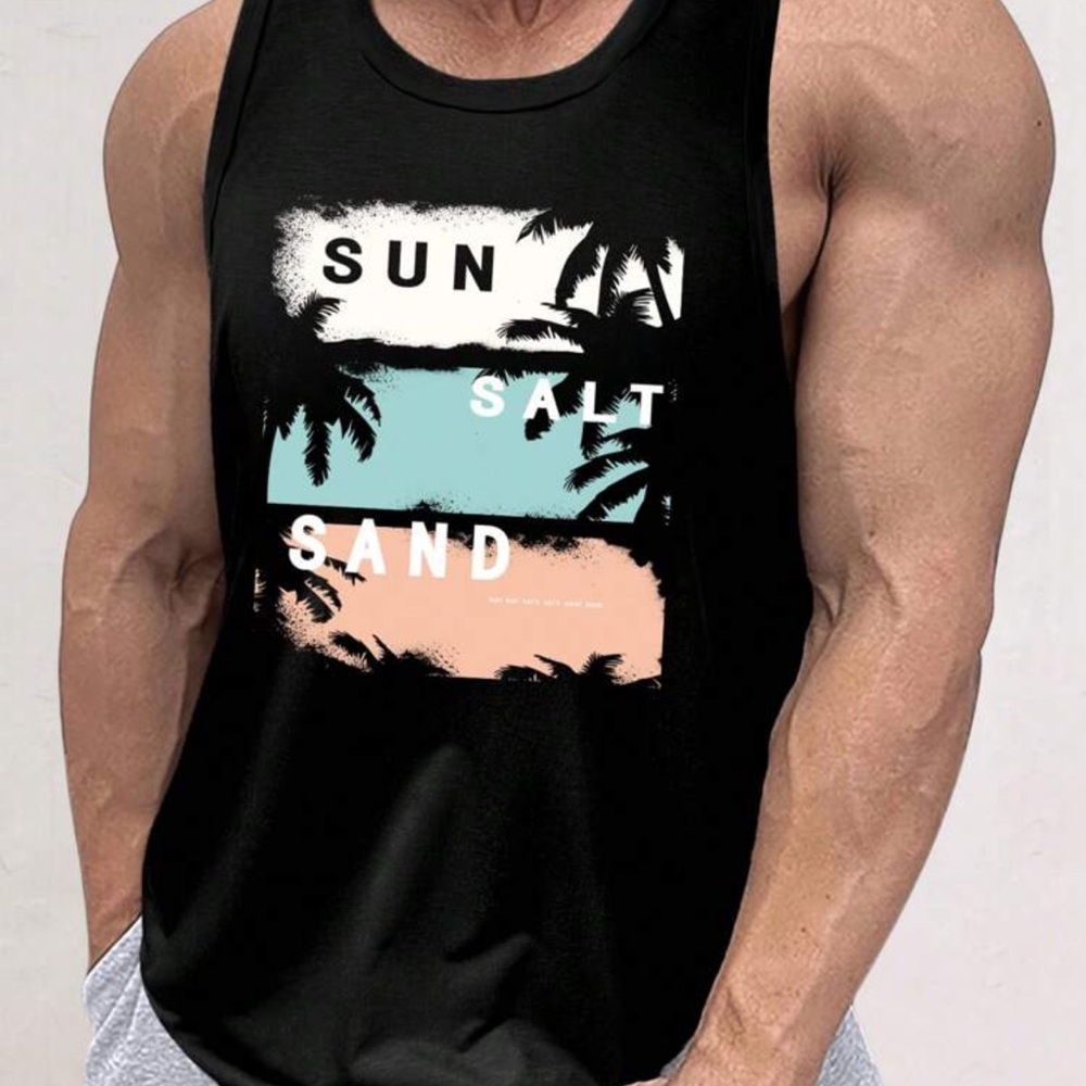 Manfinity Men's Lightweight Knitted, Surf Pattern, Hawaiian Palm Tree Tank Top